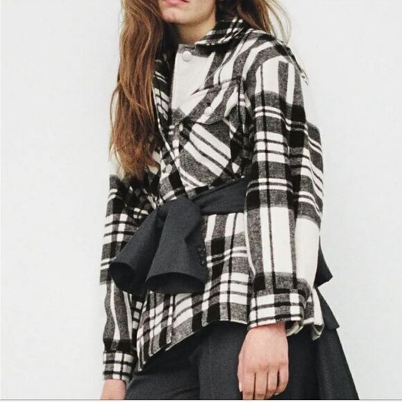 Zara plaid shacket oversized pockets shirt jacket new without tag - Picture 2 of 16